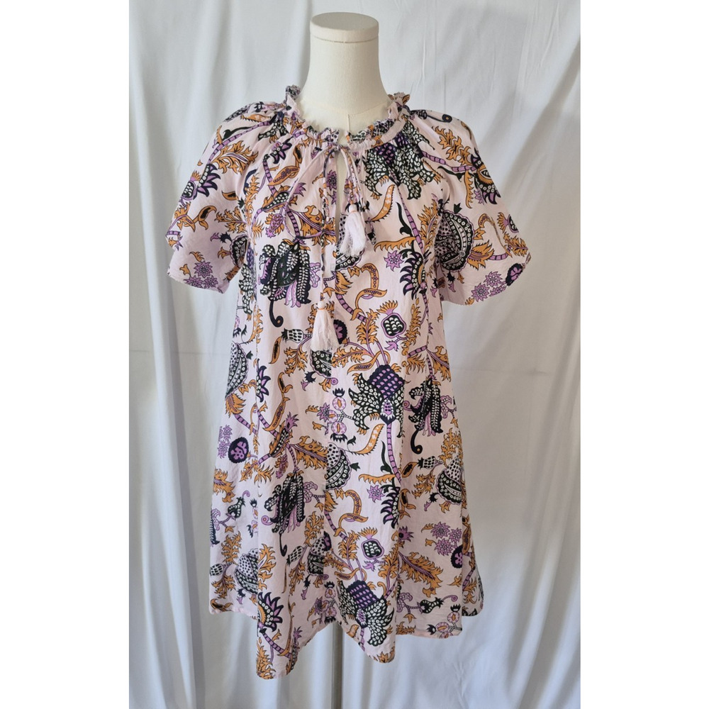 Roller Rabbit Womens Boho Floral Tasseled Maricruz Mini Dress XS Cotton